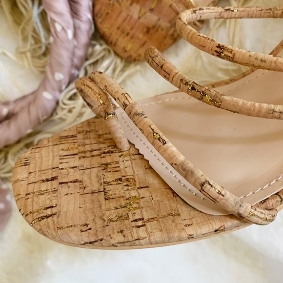 NEW🔥Cork Strappy Block Heel Slide Sandal Open Toe - Picture 4 of 5